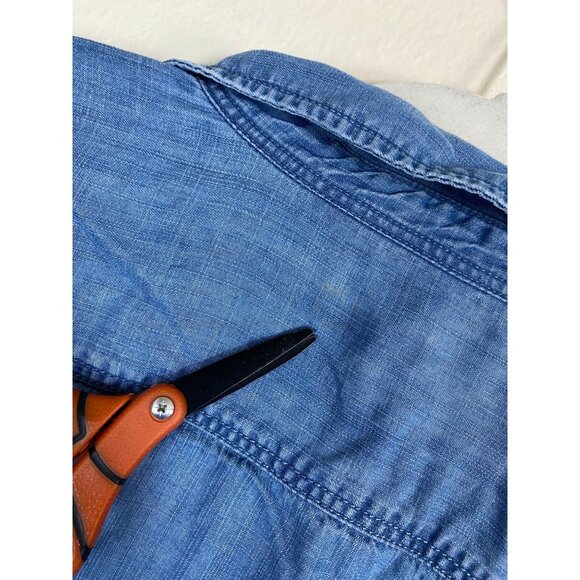 Talbots Blue Chambray Denim Button Up Long Sleeve Shirt Top Size Large Lyocell - Picture 8 of 16
